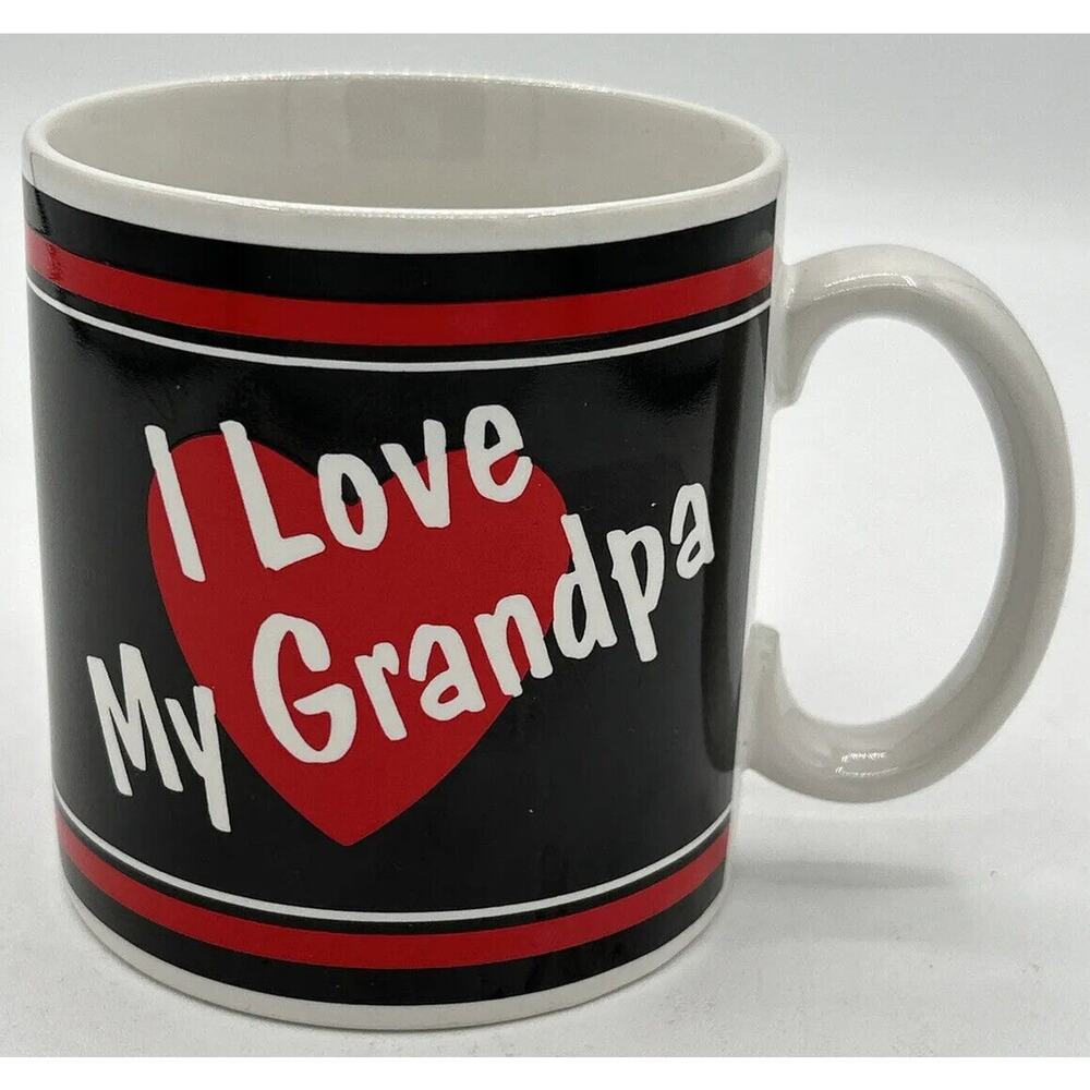 I Love My Grandpa Coffee Mug by Russ Berrie 12 Oz Red and Black Stripes